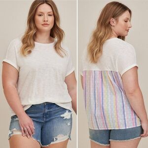 Torrid Cotton Modal Slub Clip Dot Print Fabric Mixed Dolman Tee